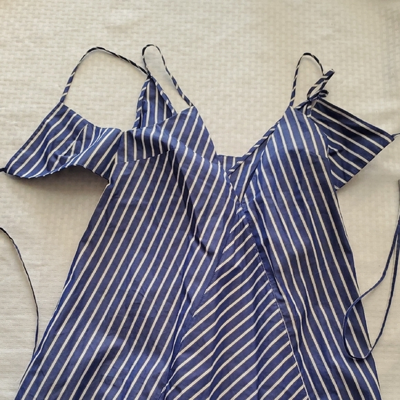 Rebecca Taylor Marseille Resort  Blue and White Ruched Tie Front Maxi Sundress - Picture 4 of 10